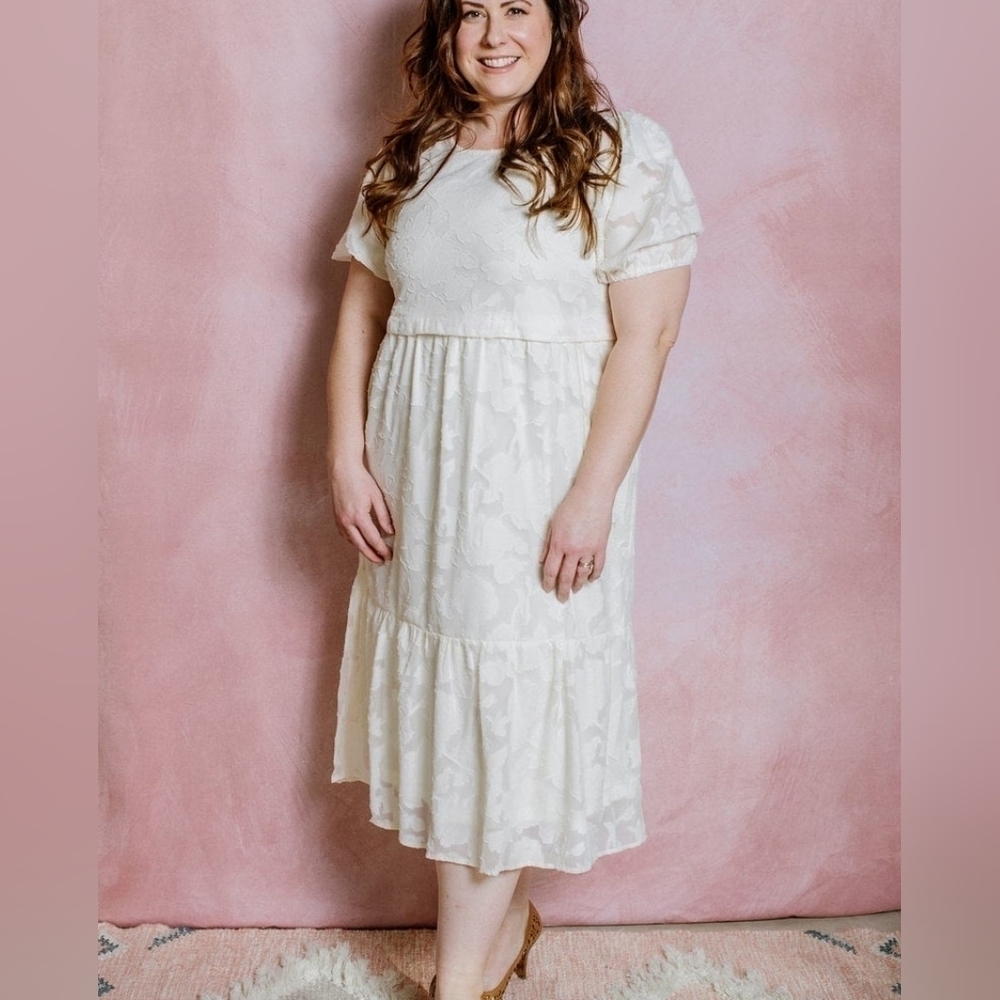 Polagram Off-White Floral Lace Midi Nursing Dress
